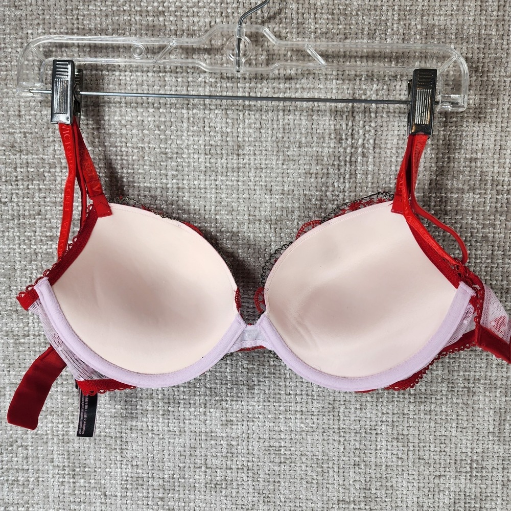 Victorias‎ Secret Push-Up Bra Womens 36B Underwire Pink Lace Embroidered EUC - Picture 9 of 11
